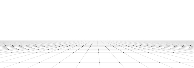 Vector perspective grid on white background Dots connected by lines Digital cyberspace Network connection structure Vector illustration for website