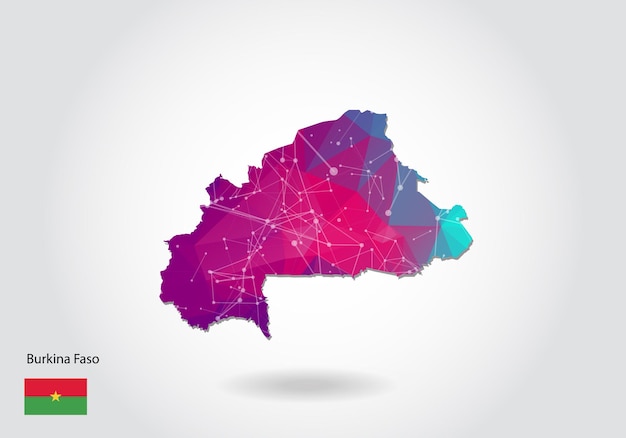 Vector polygonal burkina Faso map. Low poly design. map made of triangles on white background. geometric rumpled triangular low poly style gradient graphic, line dots, UI design.