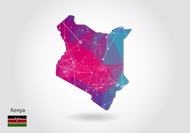 Vector polygonal Kenya map. Low poly design. map made of triangles on white background. geometric rumpled triangular low poly style gradient graphic, line dots, UI design.