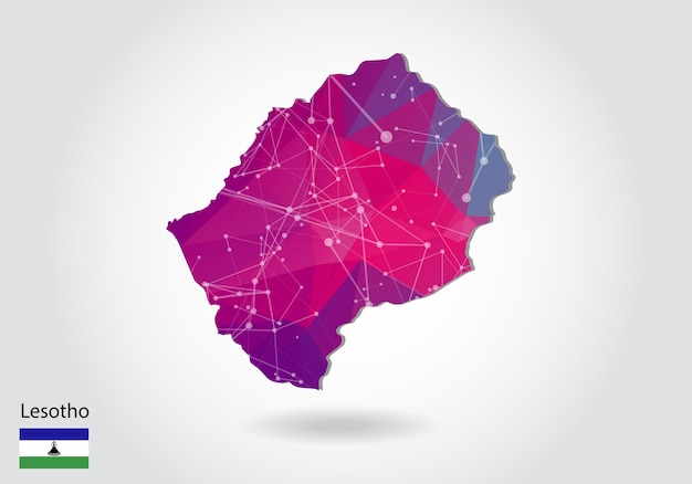 vector polygonal lesotho map. low poly design. map made of triangles on white background. geometric rumpled triangular low poly style gradient graphic, line dots, ui design.