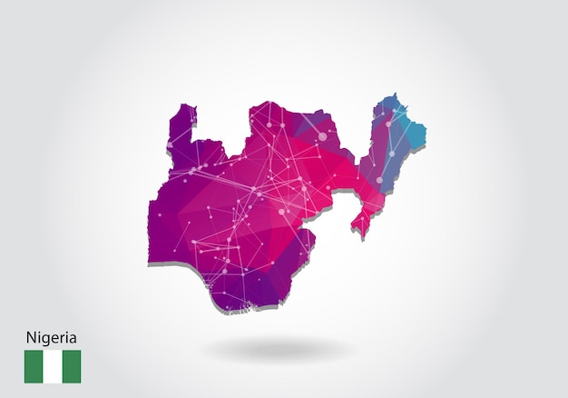 Vector polygonal Nigeria map. Low poly design. map made of triangles on white background. geometric rumpled triangular low poly style gradient graphic, line dots, UI design.