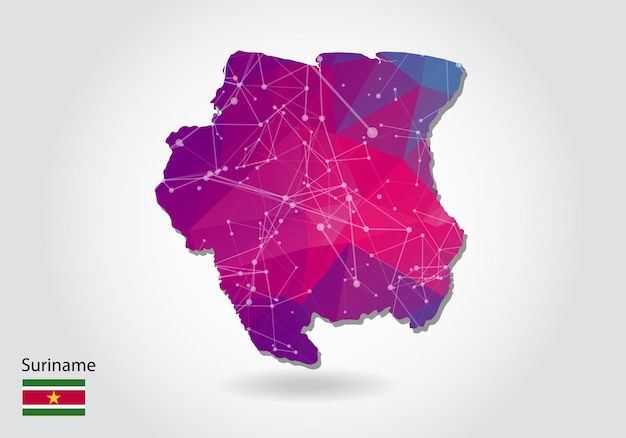 vector polygonal suriname map. low poly design. map made of triangles on white background. geometric rumpled triangular low poly style gradient graphic, line dots, ui design.