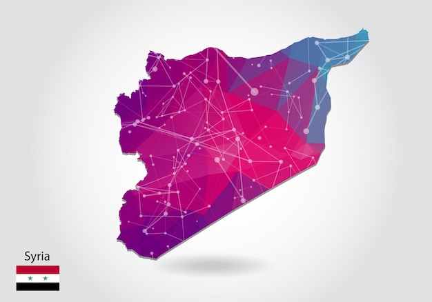 Vector polygonal Syria map. Low poly design. map made of triangles on white background. geometric rumpled triangular low poly style gradient graphic, line dots, UI design.