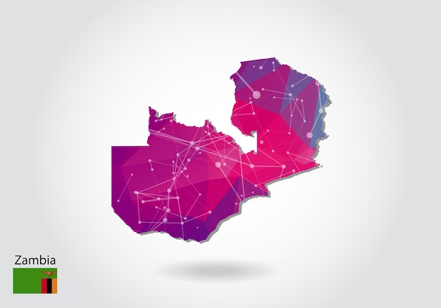 Vector polygonal Zambia map. Low poly design. map made of triangles on white background. geometric rumpled triangular low poly style gradient graphic, line dots, UI design.