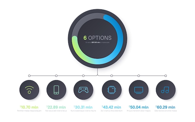 Vector presentation infographic gradient chart design six options