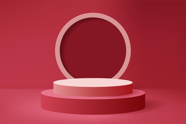 vector product podium with neon circle on blue studio background. layout for your design.