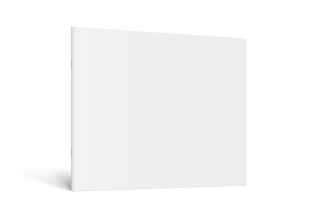 Vector realistic standing 3d magazine mockup with white blank cover Closed horizontal paperback booklet catalog or magazine mock up on white background Diminishing perspective