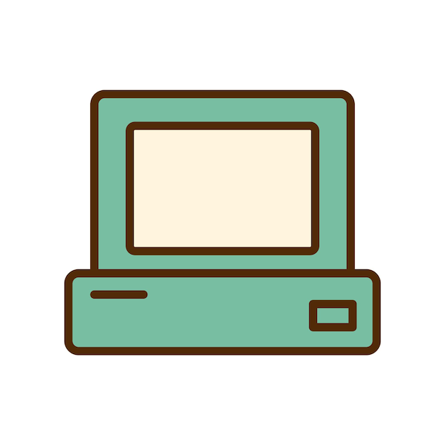 Vector retro computer icon Laptop icon in flat design PC