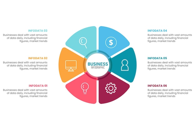 Vector round circle infographic chart template divided by six parts