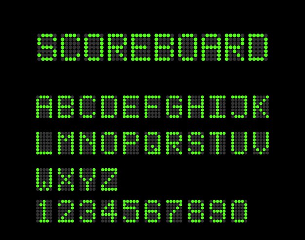 Vector scoreboard font Numbers and letters collection for sport games