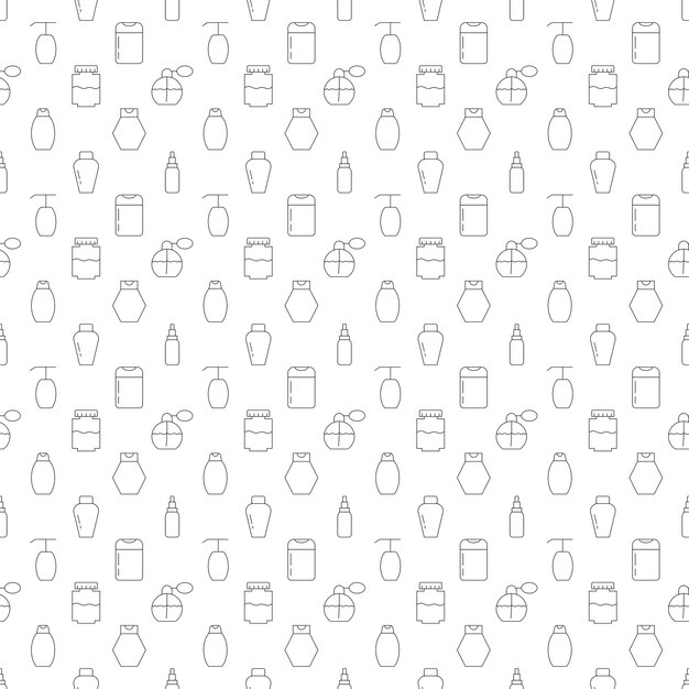 Vector seamless pattern of cosmetic bottles is made of line icons Perfect for web sites wraps wallpapers postcards