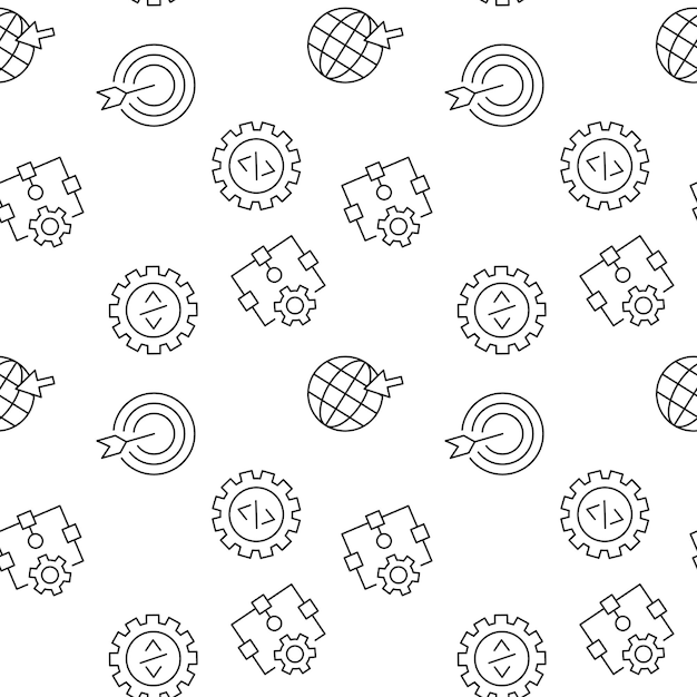 Vector seamless pattern of target programming algorithm coding on white background