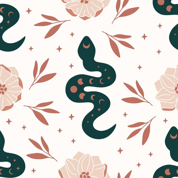 vector seamless pattern with boho snake