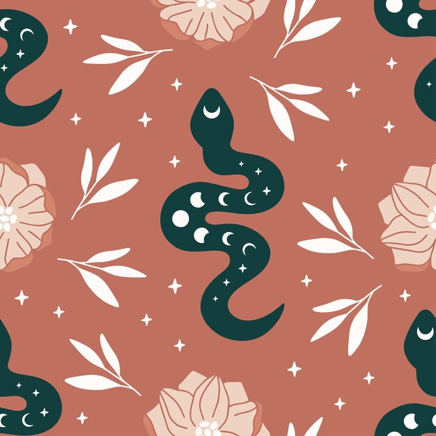vector seamless pattern with boho snake
