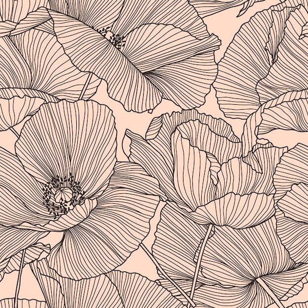 vector seamless pattern with hand drawing wild flowers violet botanical illustration floral elements hand drawn repeatable background artistic backdrop