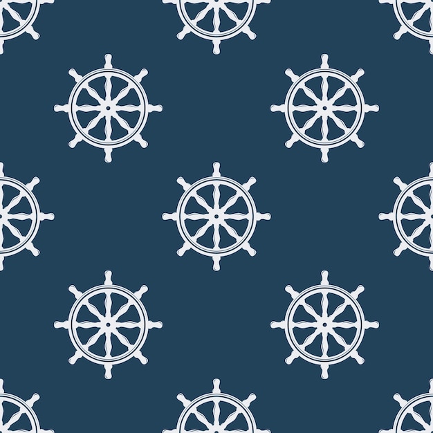 vector seamless pattern with hand drawn ship helms design template for textile fabric apparel wallpapers blue helm steering wheel on white antique vintage marine symbols