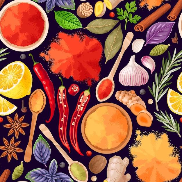 Vector seamless pattern with herbs and spices
