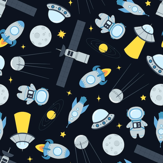 vector seamless pattern with space elements vector flat illustration for textile fabric wallpaper web design