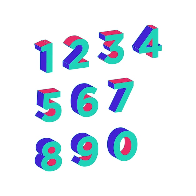 vector set of 3d colorful numbers