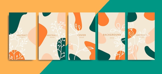 Vector set of abstract backgrounds for social media stories in bright colors and florals