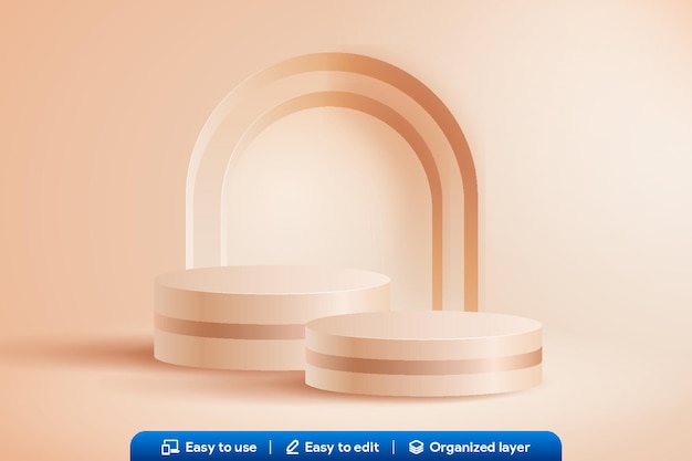 vector set of abstract realistic 3d white shelf or stand podium on gold wall scene