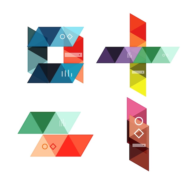 Vector set of blank geometric infographic web boxes created with triangles Backgrounds for workflow layout diagram number options or web design
