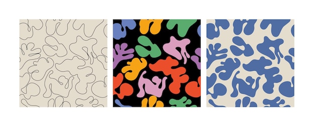 Vector set of contemporary backgrounds with colorful abstract shapes Seamless patterns