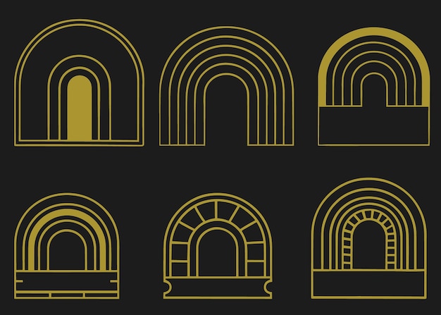 Vector set of design elements and illustrations in simple linear style boho arch design element