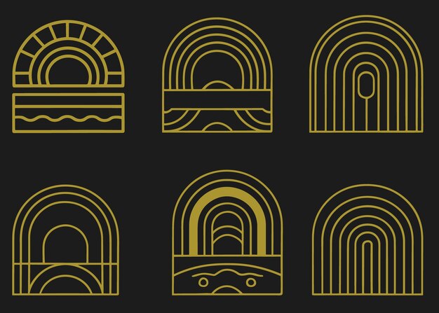 Vector set of design elements and illustrations in simple linear style boho arch design element