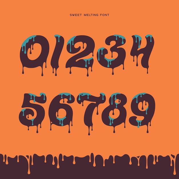 vector set of digits with liquid dripping effect