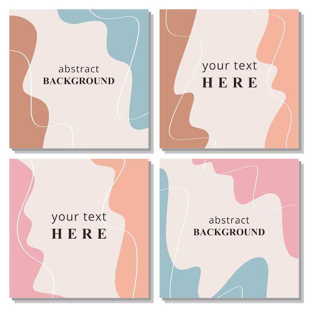 Vector set of four square abstract backgrounds Ready design for social media story post Reels template Flat style illustration Cover of business card poster flyer brochure invitation