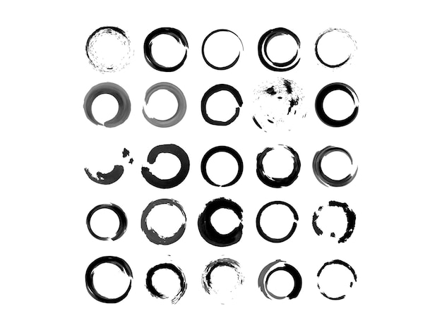 Vector set of grunge circle brush strokes