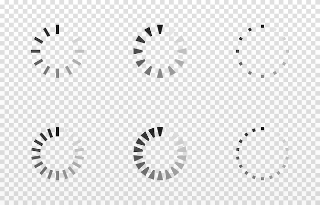 Vector set of loading icons on isolated transparent background. Page loading, data loading png.