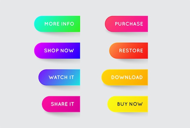 vector set of modern gradient app or game buttons trendy gradient colors with shadows