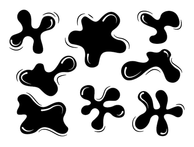 Vector set of simple ink blots of different shapes and sizes Paint stains isolated on white