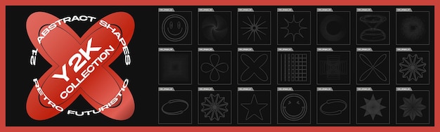 vector set of y2k big collection of abstract graphic geometric objects frames inspired brutalism