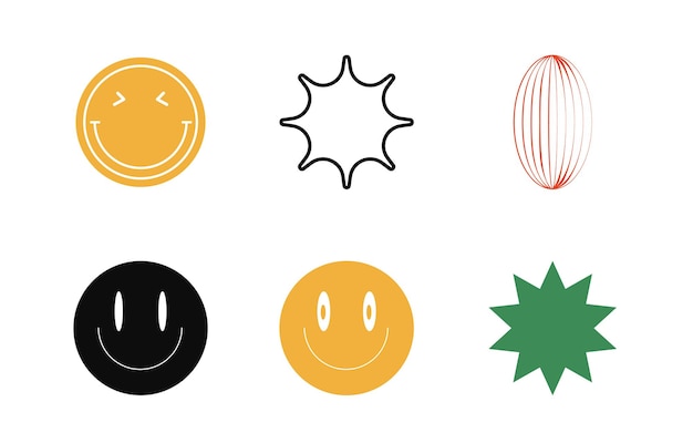 Vector set of Y2K Big collection of abstract graphic geometric symbols Flat minimalist icons