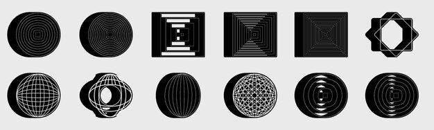 Vector set of Y2K Minimalist geometric elements Abstract bauhaus and boho cosmic style
