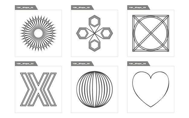 Vector set of Y2K Rave psychedelic retro futuristic set For modern Tshirts designed