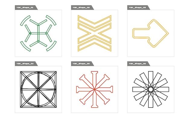 Vector set of Y2K Retro futuristic graphic ornaments Cyberpunk elements