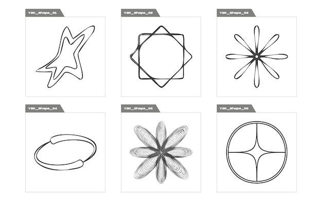 Vector set of Y2K Retro futuristic graphic ornaments Modern abstract forms