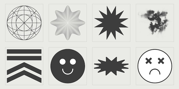 Vector set of Y2K Retro futuristic graphic ornaments Templates for notes posters