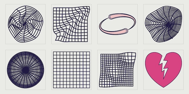 Vector set of Y2K Trendy geometric postmodern figures For modern Tshirts designed