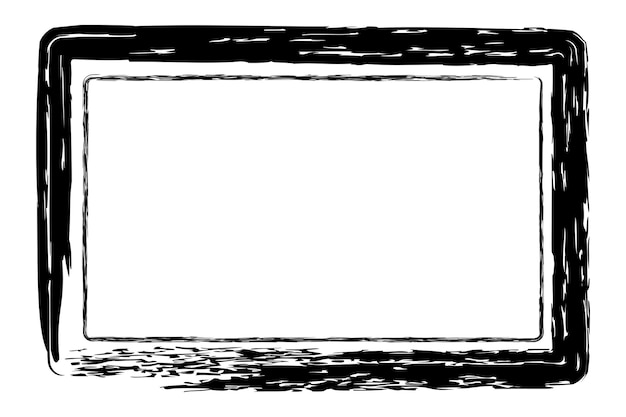 Vector simple double line rectangle frame from black crayon at white background