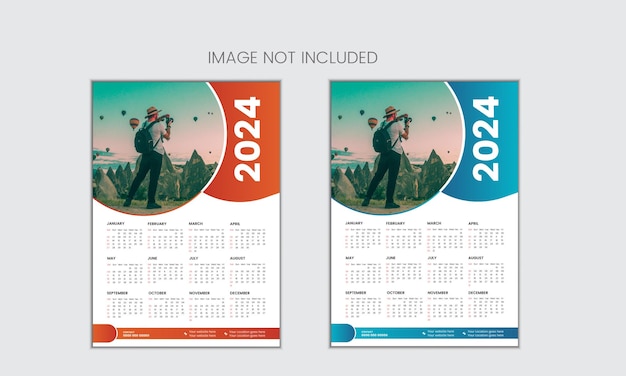 vector simple single page wall calendar of 2024 with gradient color