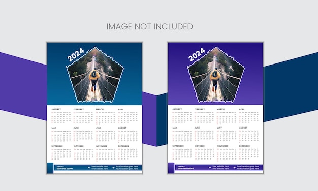vector simple single page wall calendar of 2024 with gradient color