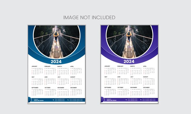 vector simple single page wall calendar of 2024 with gradient color