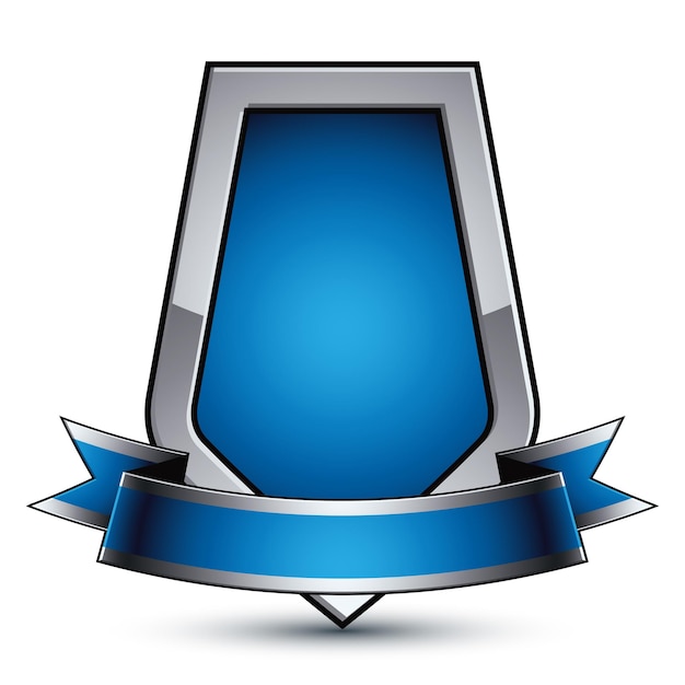 vector stylized symbol isolated on white background.  glamorous silver object, clear eps 8, glossy shield with a ribbon.