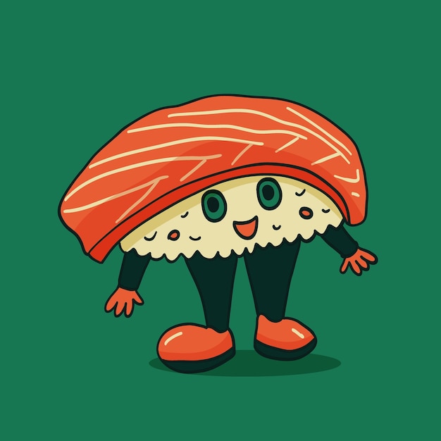 vector sushi roll with salmon in retro style groovy retro character