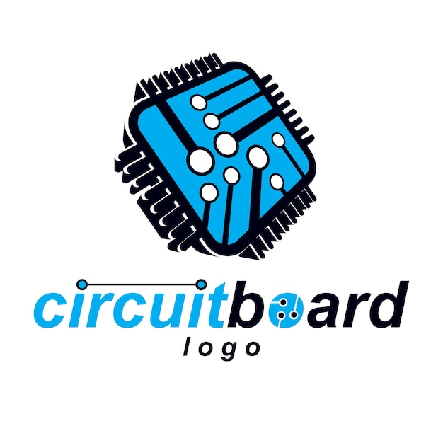 Vector technology cpu design with square microprocessor scheme. Computer circuit board, digital element. Technology microchip logo.